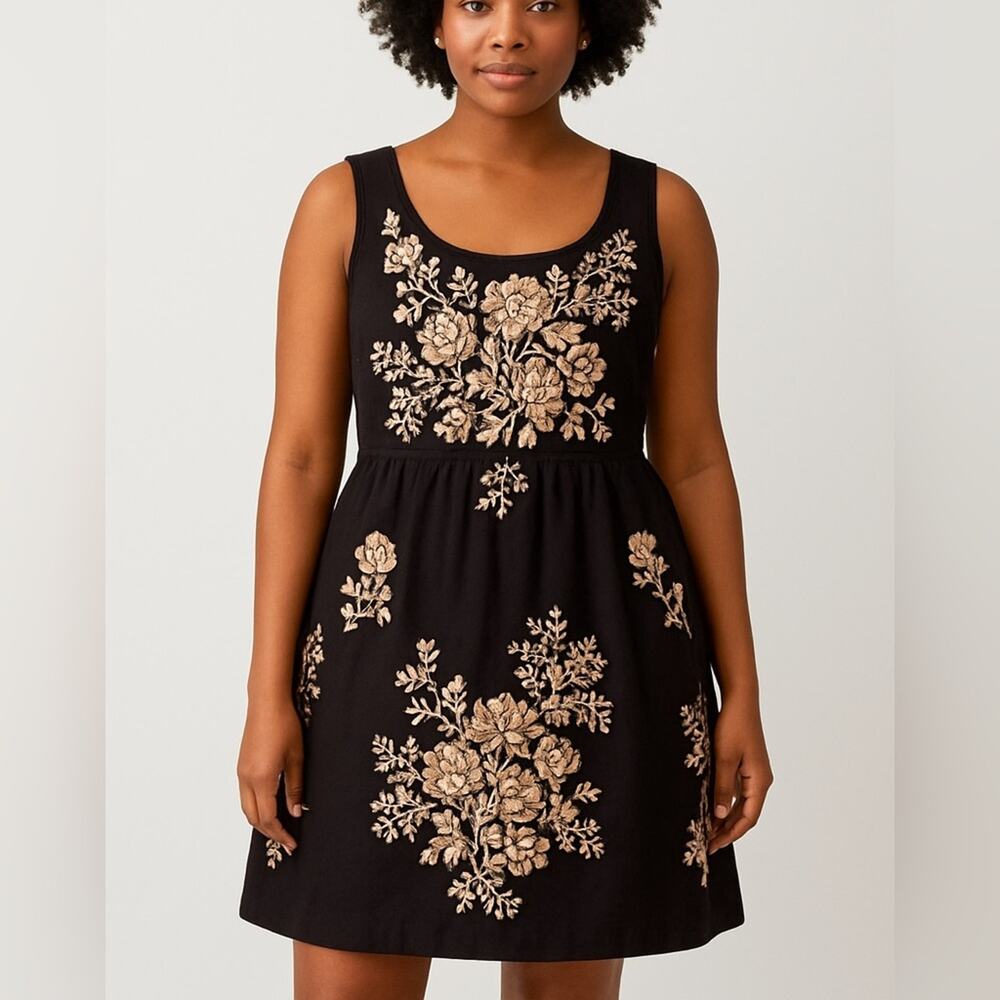 J. Crew Dress Womens Gray Ivory Embroidered A-Line Cap Sleeve Boho